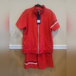 R&V Sports unisex track suit, short sleeve top, shorts, red, size XL